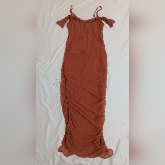 ASOS DESIGN corset lace chiffon mix panelled milkmaid midi dress, Color Rust Sz0 - Picture 5 of 16